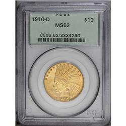 1910-D $10 MS62 PCGS. This lightly abraded gold type c 