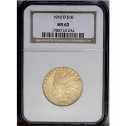 1910-D $10 MS62 NGC. An appealing butter-yellow eagle 