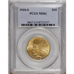 1910-S $10 MS61 PCGS. This straw-gold piece has pretty 