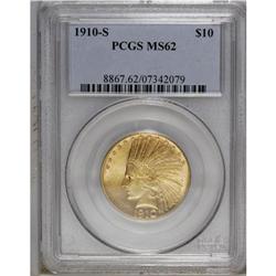 1910-S $10 MS62 PCGS. The canary-yellow surfaces have 