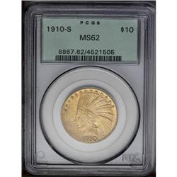 1910-S $10 MS62 PCGS. The wheat-gold devices are nicel 