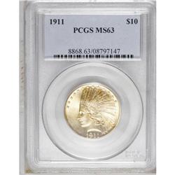 1911 $10 MS63 PCGS. A nicely struck piece with brassy 