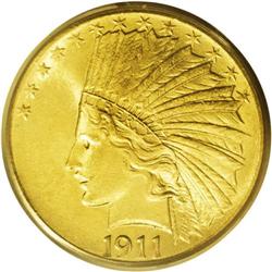 1911 $10 MS63 PCGS. The vivid yellow-gold surfaces hav 