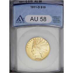 1911-D $10 AU58 ANACS. On casual inspection, this emer 