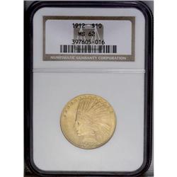 1912 $10 MS62 NGC. A highly lustrous yellow-orange pie 
