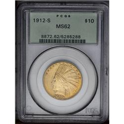 1912-S $10 MS62 PCGS. A softly struck and somewhat sat 