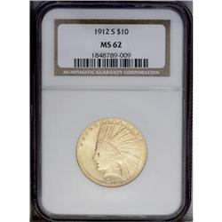 1912-S $10 MS62 NGC. An attractive straw-gold example 