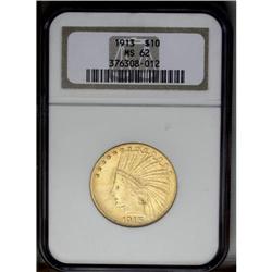 1913 $10 MS62 NGC. The vivid honey-gold surfaces have 