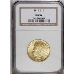1914 $10 MS62 NGC. The lemon-yellow fields of this eag 