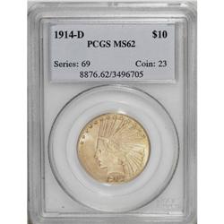 1914-D $10 MS62 PCGS. A bright yellow-gold piece with 