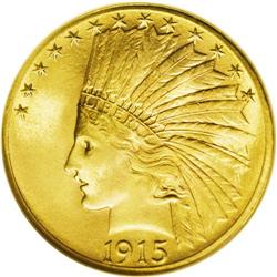 1915 $10 MS65 NGC. Booming cartwheel luster sweeps thi 