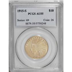 1915-S $10 AU55 PCGS. A lightly worn, typically struck 