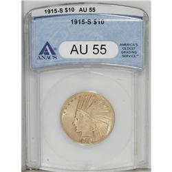 1915-S $10 AU55 ANACS. Light wear appears on the lower 