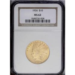 1926 $10 MS62 NGC. A solidly struck yellow-orange exam 