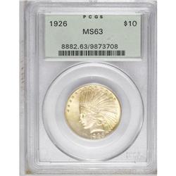 1926 $10 MS63 PCGS. A lustrous honey-orange piece that 