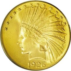 1926 $10 MS64 PCGS. A highly lustrous coin with unusua 