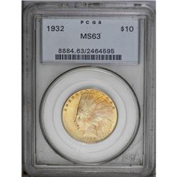 1932 $10 MS63 PCGS. Splashes of orange and olive-gold 