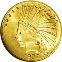 1932 $10 MS64 NGC. Booming luster and smooth straw-gol 