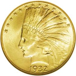 1932 $10 MS65 NGC. Lovely rose and green-gold patina a 