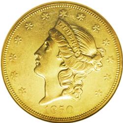 1850-O $20 AU55 NGC. A lovely representative of the in 