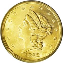 1852 $20 AU58 PCGS. This is a gorgeous near-Mint examp 