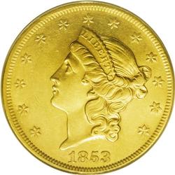 1853/2 $20 AU55 ANACS. FS-301. The trace of an underdi 