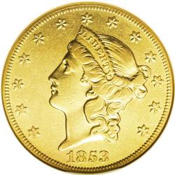 1853-O $20 AU53 NGC. Mintages of New Orleans twenties 