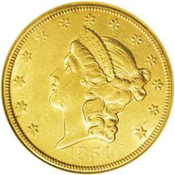1854 $20 Large Date AU58 NGC. Both Small and Large Dat 