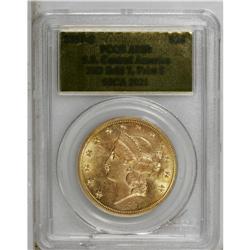 1857-S $20 Bold 7, Faint S AU58 PCGS. SSCA 2021. Varie 