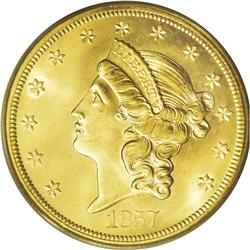 1857-S $20 MS66 PCGS. Spiked Shield Variety. When Bob 