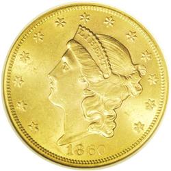 1860 $20 MS62 NGC. Along with the 1861, the 1860 is on 