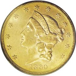 1860-S $20 AU58 PCGS. More than half a million double 