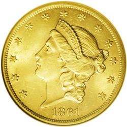 1861 $20 MS62 NGC. Most MS62 double eagles are lustrou 