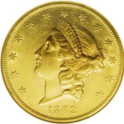 1862 $20 AU58 NGC. A lovely example of this, the rares 