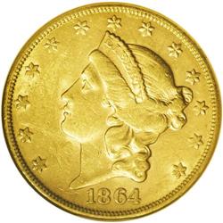 1864-S $20 AU58 NGC. Orange-tinted luster is particula 