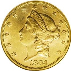 1864-S $20 MS61 NGC. This is a remarkable and highly a 