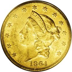 1864-S $20 MS61 PCGS. The lustrous surfaces of this ex 
