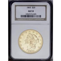 1865 $20 AU53 NGC. The expected handling marks are pre 