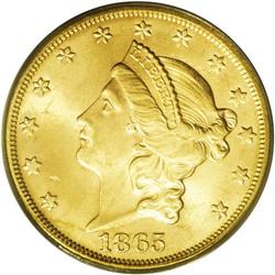 1865-S $20 MS64 PCGS. Brother Jonathan 570. This satin 