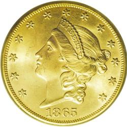 1865-S $20 MS65 PCGS. Ex: S.S. Brother Jonathan. In ad 