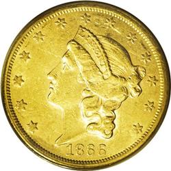 1866-S $20 Motto AU55 PCGS. Much of the original luste 