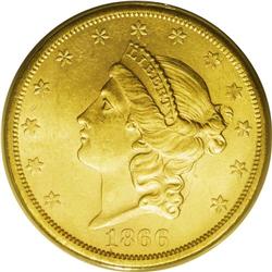 1866-S $20 Motto AU58 PCGS. The San Francisco Mint pro 