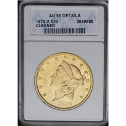 1870-S $20 --Cleaned--ANACS. AU55 Details. Light wear b 