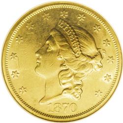 1870-S $20 AU58 NGC. This is a lovely example with sat 