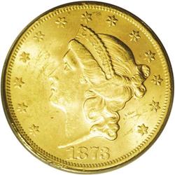 1873 $20 Open 3 MS62 PCGS. The Open 3 variety of 1873 