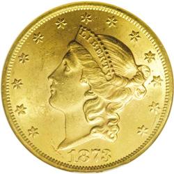 1873 $20 Open 3 MS62 NGC. The striking details seem cl 
