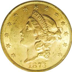 1873 $20 Open 3 MS62 PCGS. Slightly scuffy on the obve 