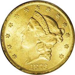 1873 $20 Open 3 MS62 PCGS. The most available of the T 