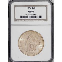 1875 $20 MS61 NGC. The rich yellow-gold surfaces are s 