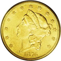 1876-CC $20 AU58 PCGS. The surfaces of this lovely Car 